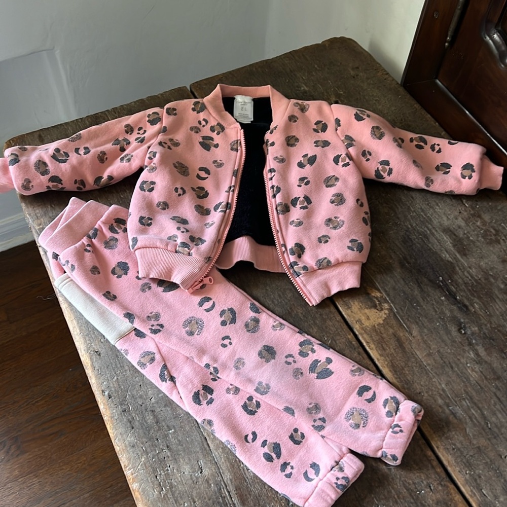 Tiny Tribe leopard faux fur lined tracksuit 🩷🐆4t